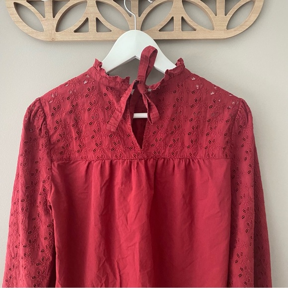Madewell Pieced Eyelet Mockneck Ruffle Top Red Sz Small - Picture 7 of 10